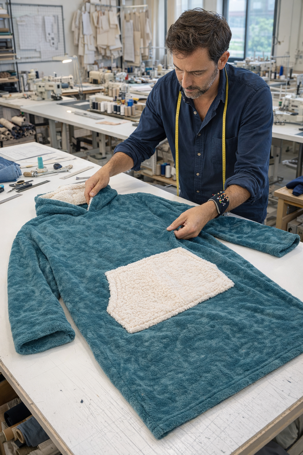 Détail de couture sur un poncho Akkous